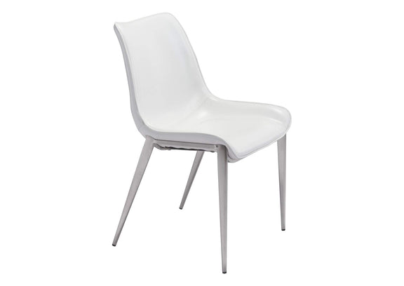 101270 Magnus Dining Chair (Set Of 2) White & Silver
