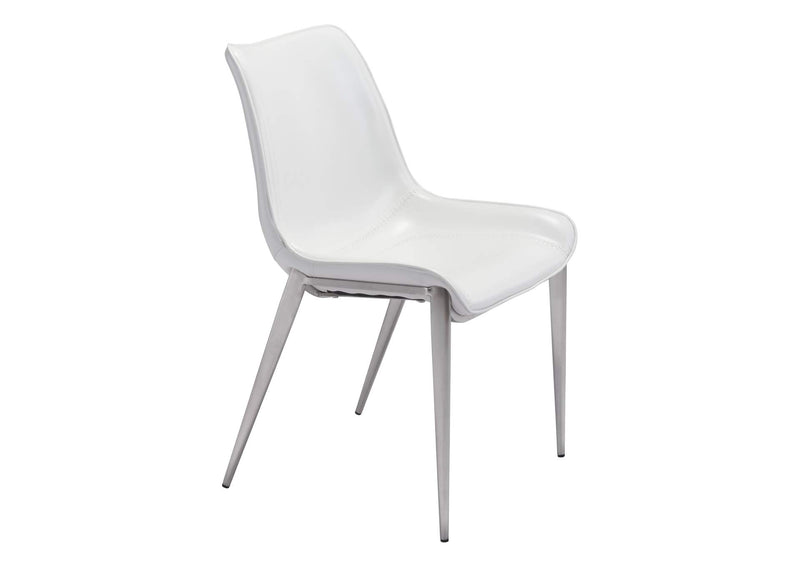 101270 Magnus Dining Chair (Set Of 2) White & Silver