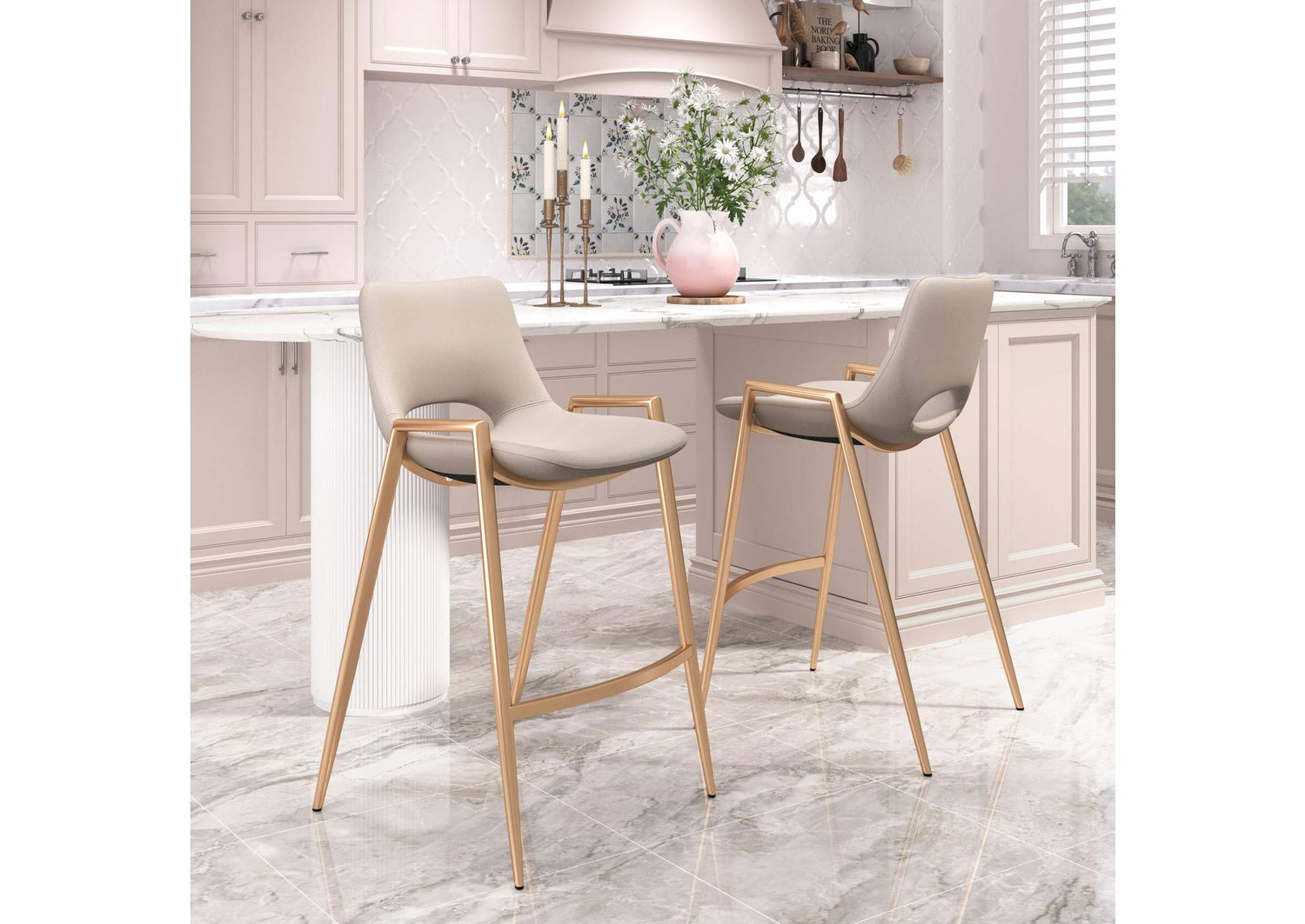 109733 Desi Counter Stool (Set Of 2) Beige & Gold