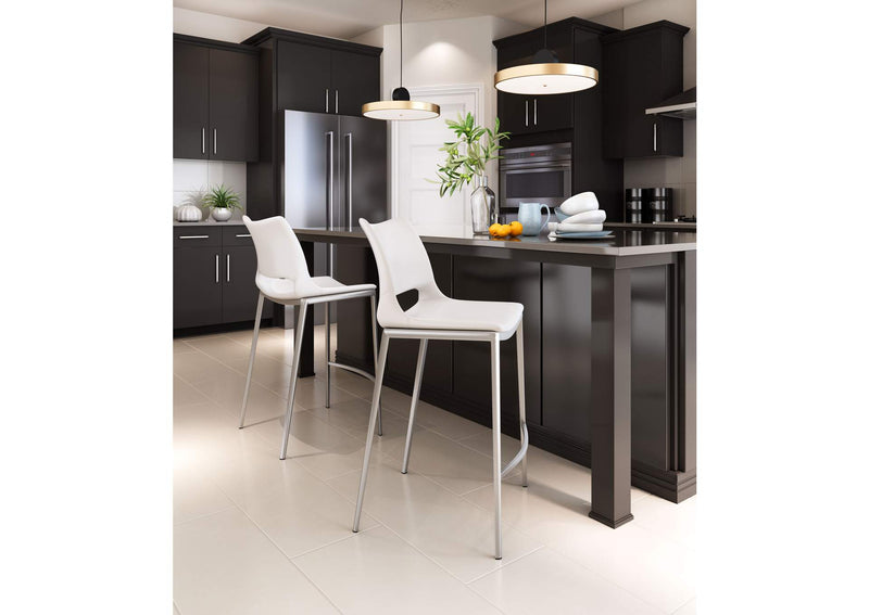 101390 Ace Counter Stool (Set Of 2) White & Silver