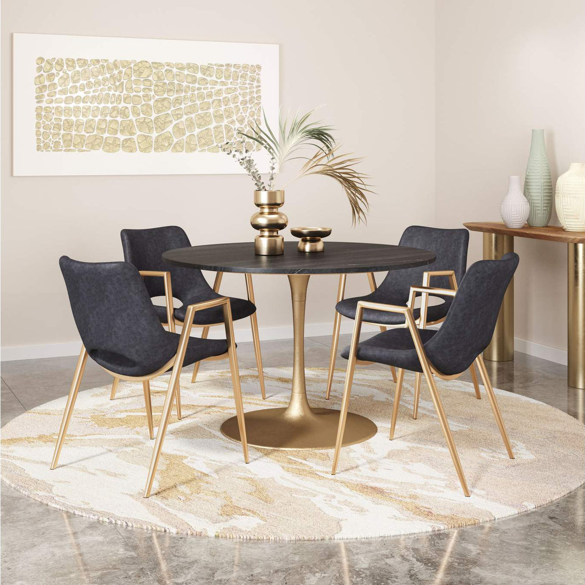 109549 Desi Dining Chair (Set Of 2) Black & Gold