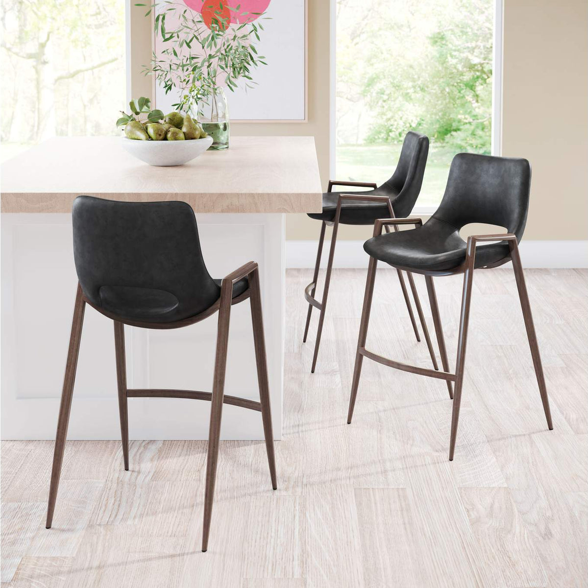 101691 Desi Counter Stool (Set Of 2) Black & Walnut