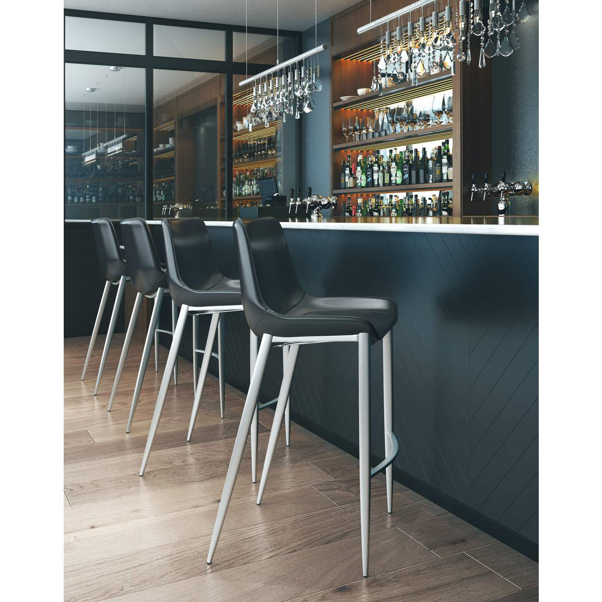 101276 Magnus Barstool (Set Of 2) Black & Silver