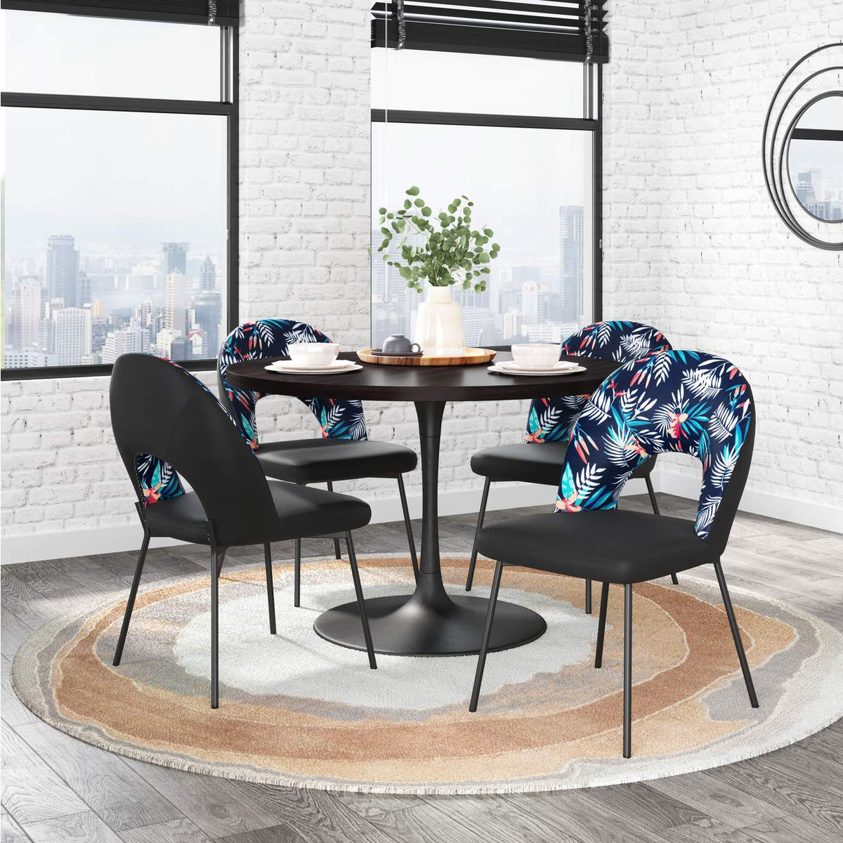 109366 Merion Dining Chair (Set Of 2) Multicolor Print & Black