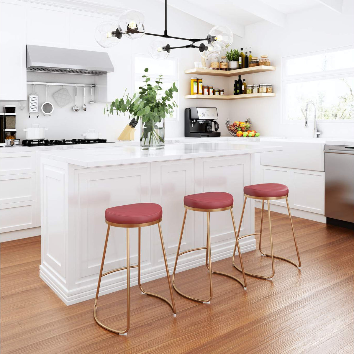 101261 Bree Counter Stool (Set Of 2) Burgundy & Gold