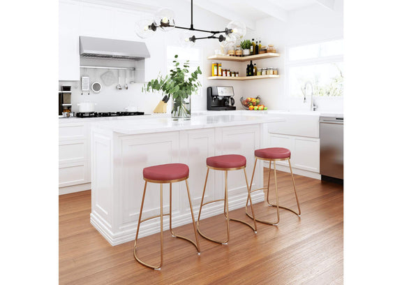 101261 Bree Counter Stool (Set Of 2) Burgundy & Gold