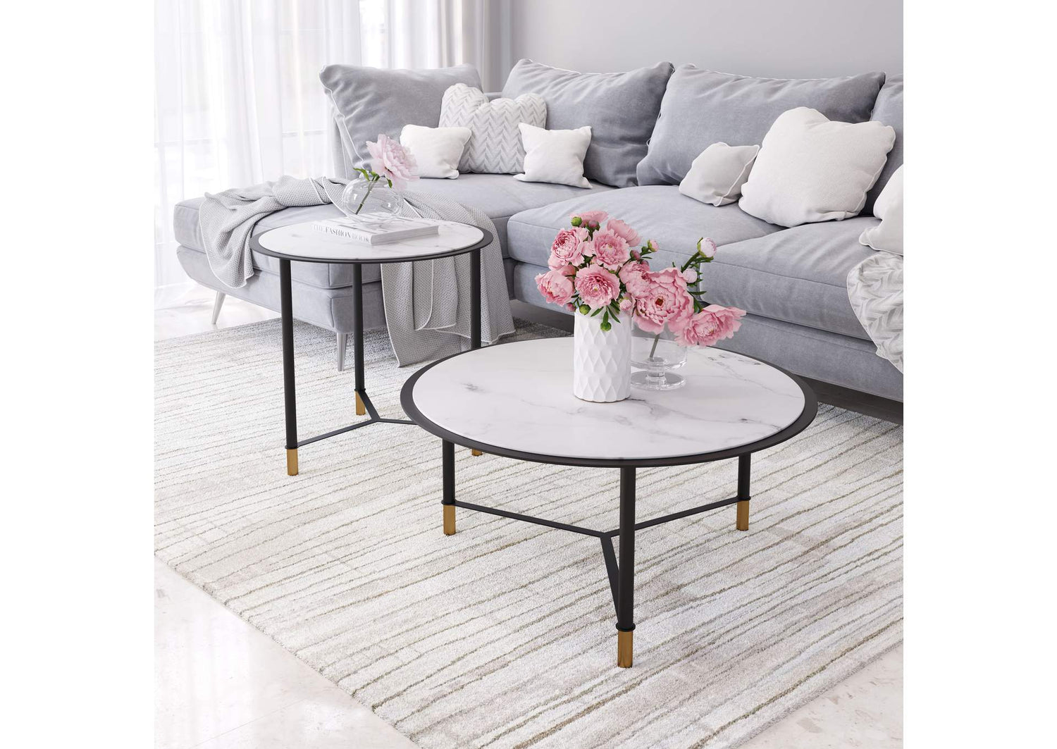 101704 Davis Coffee Table Set (2-Piece) White & Black