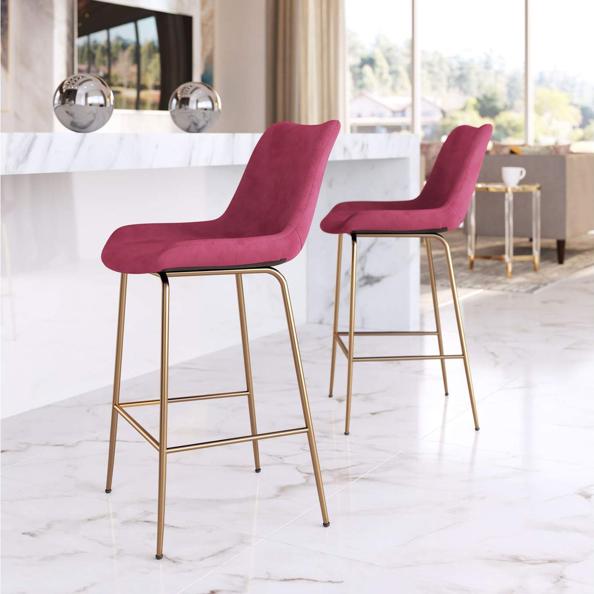 101764 Tony Counter Stool Red & Gold