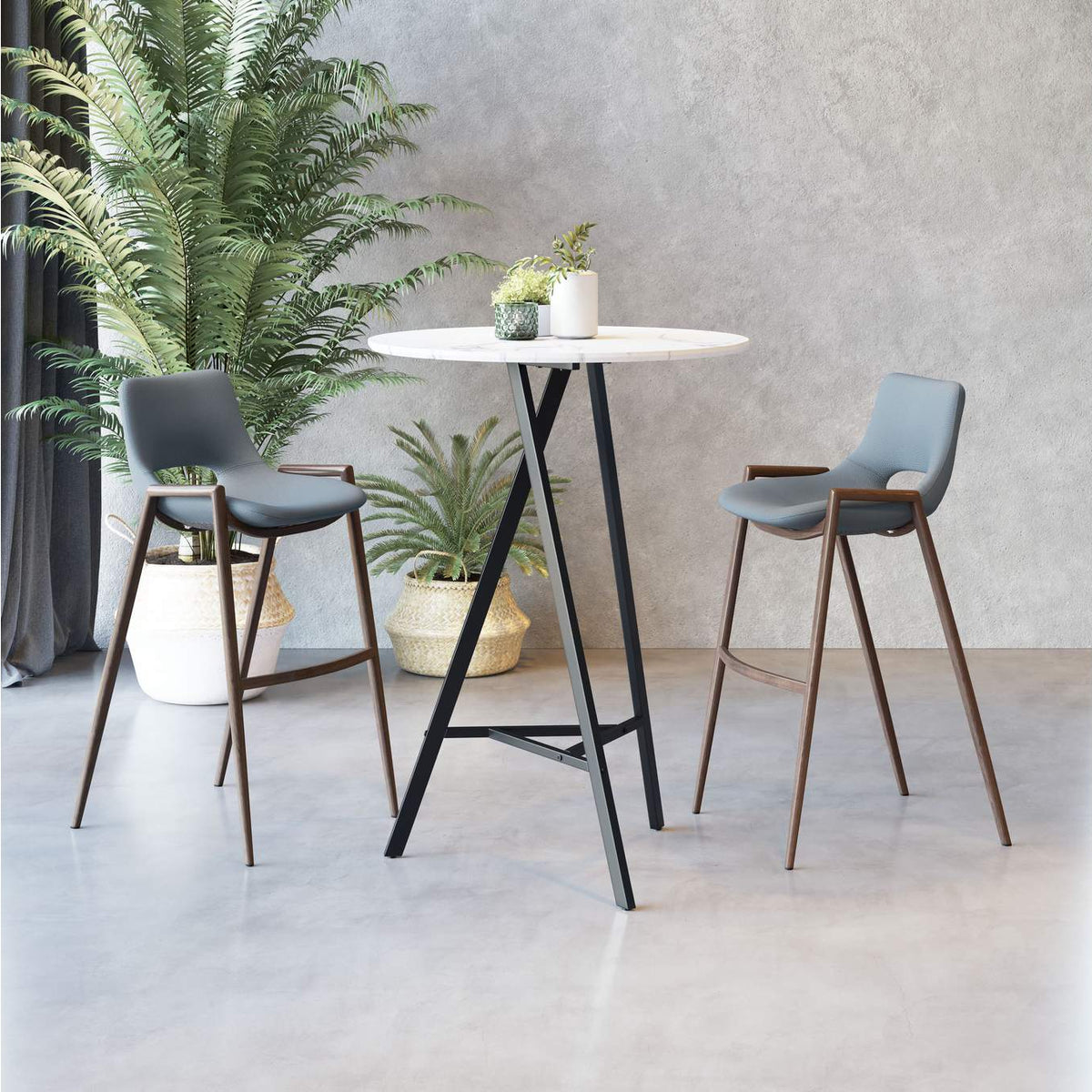 101698 Desi Barstool (Set Of 2) Azure Gray & Walnut