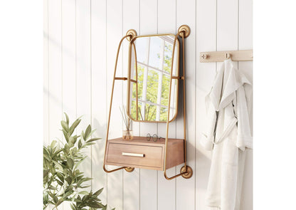 A12232 Peralta Mirror Shelf Brass & Brown