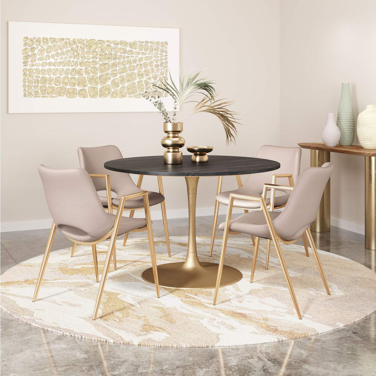 109731 Desi Dining Chair (Set Of 2) Beige & Gold
