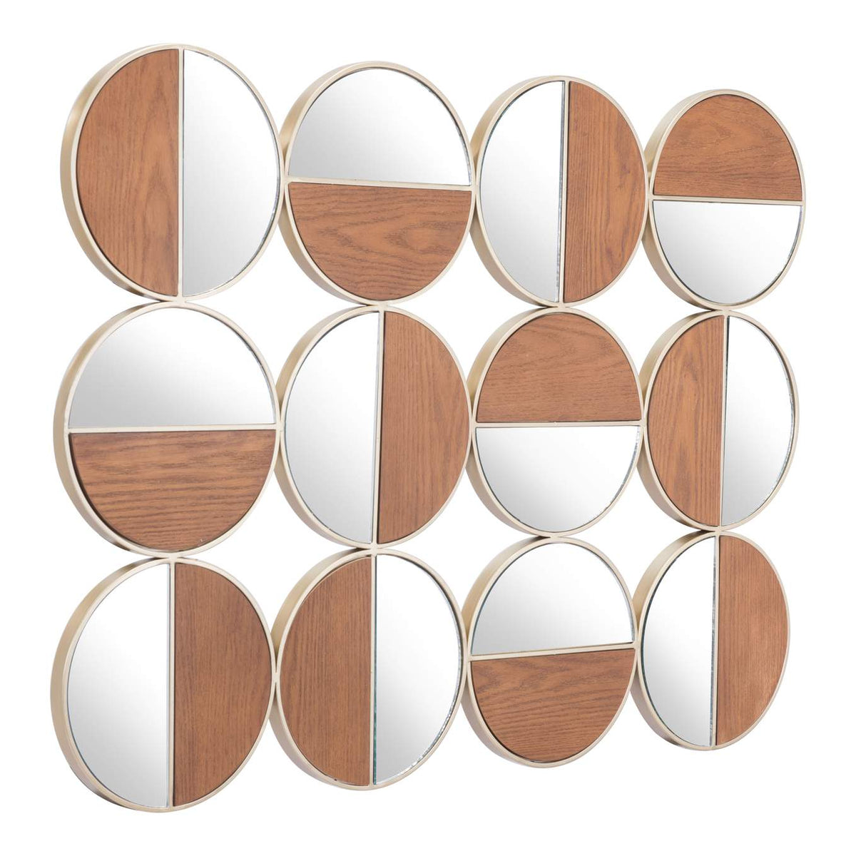 A12201 Cycle Round Mirror Gold & Walnut