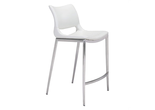 101390 Ace Counter Stool (Set Of 2) White & Silver