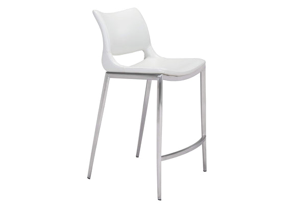 101390 Ace Counter Stool (Set Of 2) White & Silver