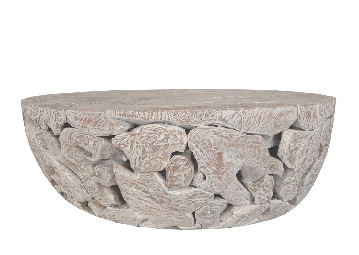 JVHT21S One Teak Slice Solid Wood Coffee Table In Bleached Teak