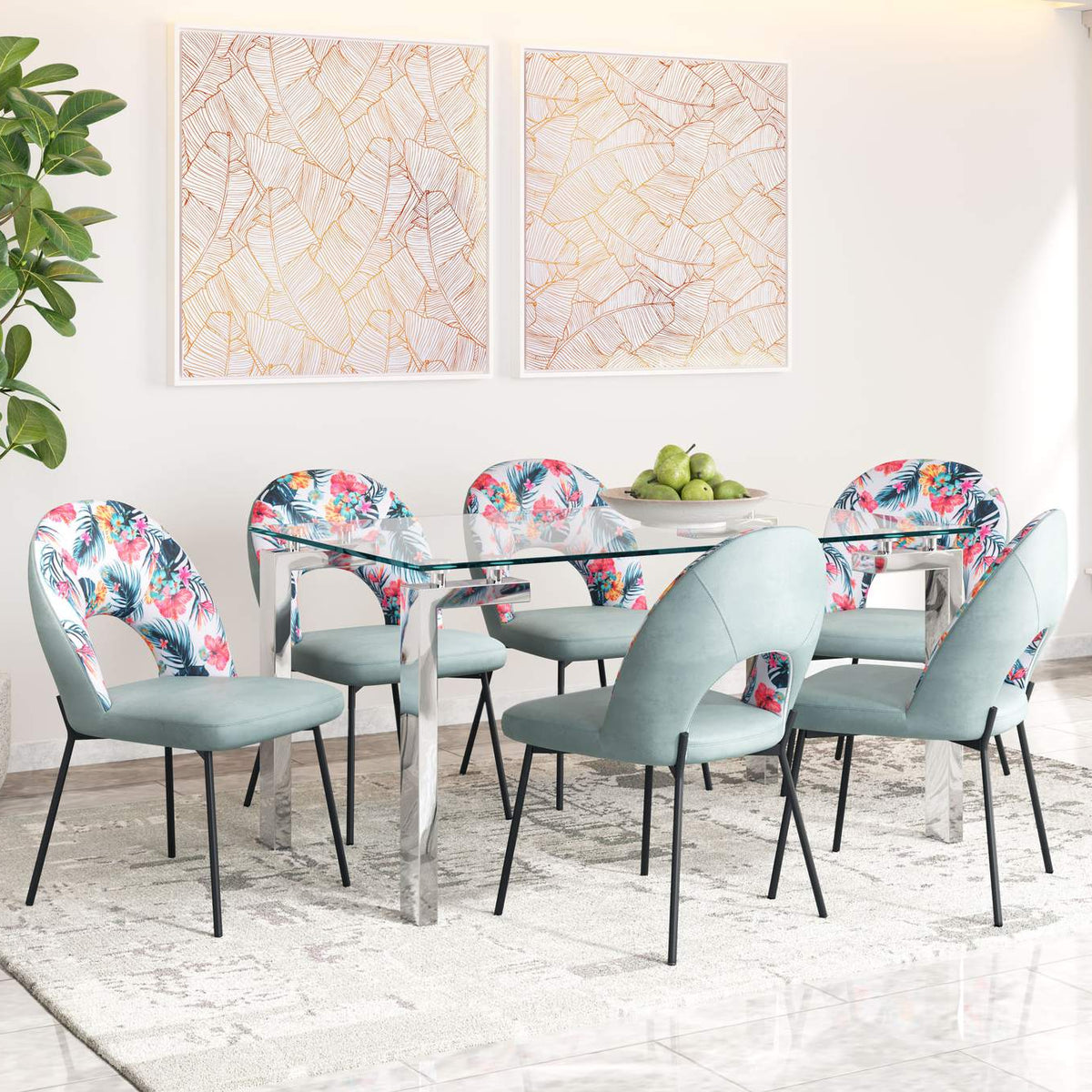 109367 Bethpage Dining Chair (Set Of 2) Multicolor Print & Green
