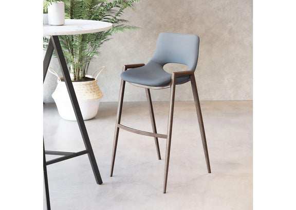 101698 Desi Barstool (Set Of 2) Azure Gray & Walnut