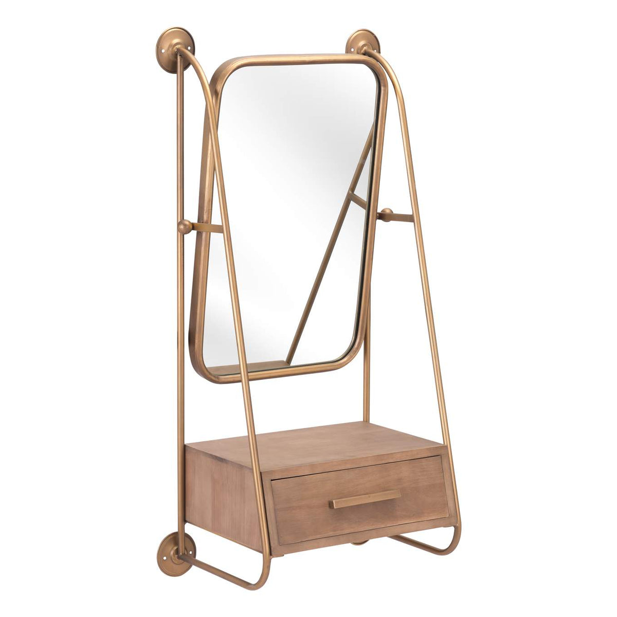A12232 Peralta Mirror Shelf Brass & Brown