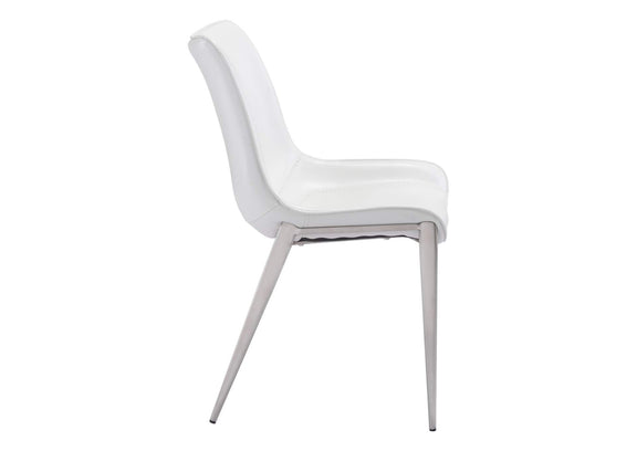 101270 Magnus Dining Chair (Set Of 2) White & Silver