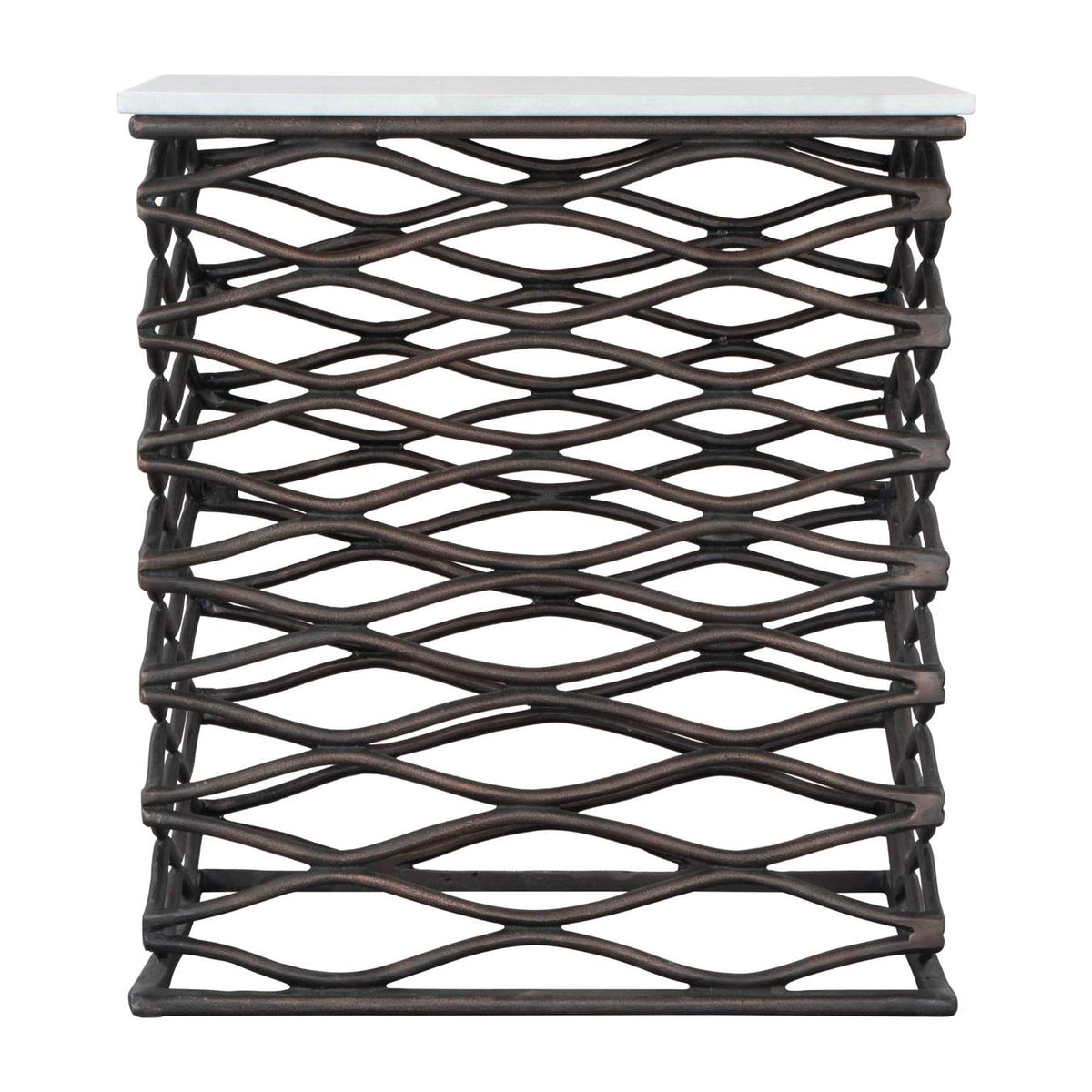 109456 Duke Side Table White & Antique Bronze