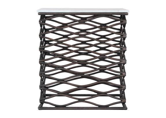 109456 Duke Side Table White & Antique Bronze