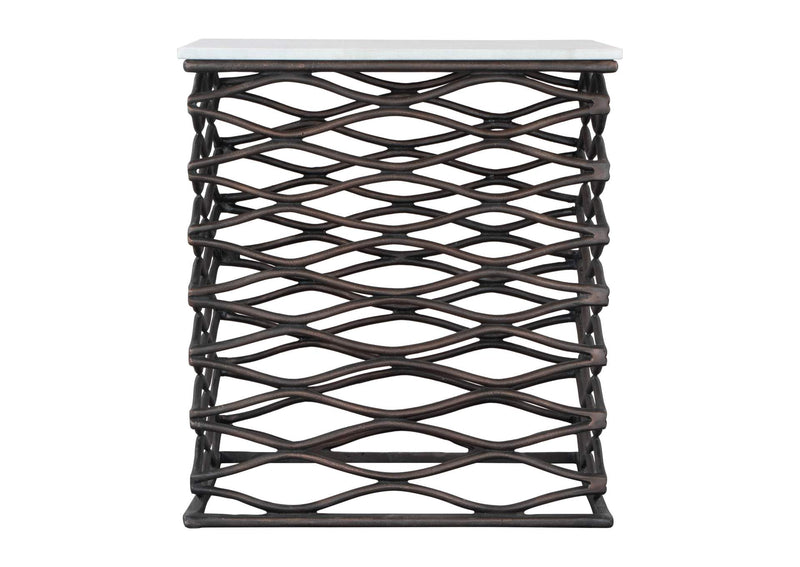 109456 Duke Side Table White & Antique Bronze