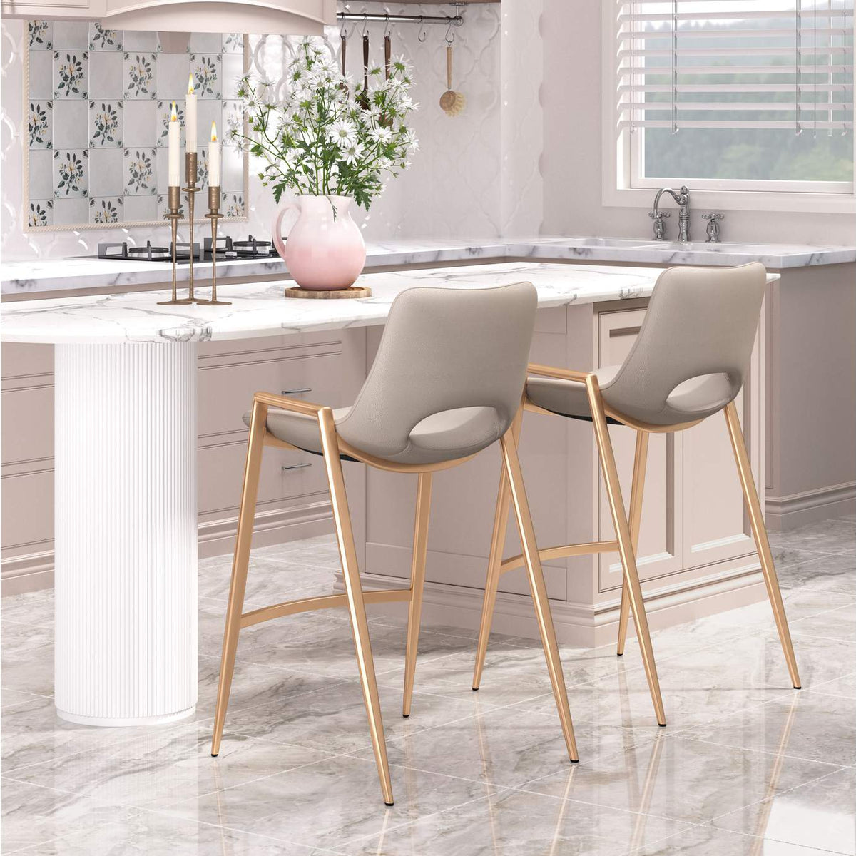 109733 Desi Counter Stool (Set Of 2) Beige & Gold