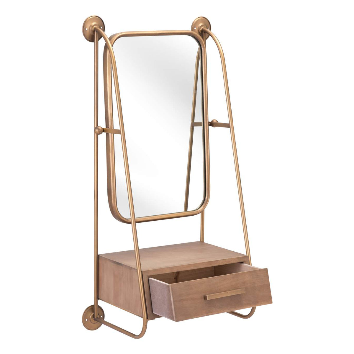A12232 Peralta Mirror Shelf Brass & Brown