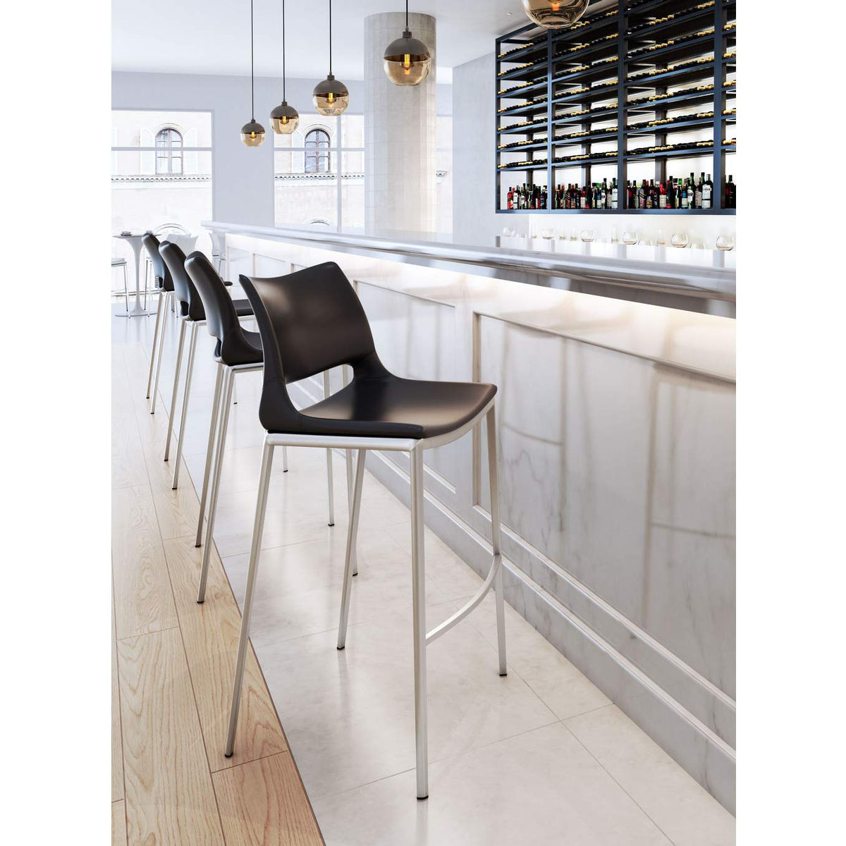 101284 Ace Barstool (Set Of 2) Black & Silver