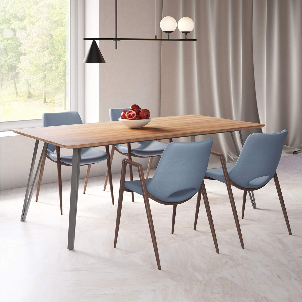 101695 Desi Dining Chair (Set Of 2) Azure Gray & Walnut