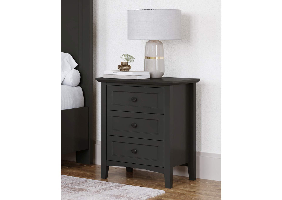 PNRB81 Grace Three Drawer Nightstand In Raven Black