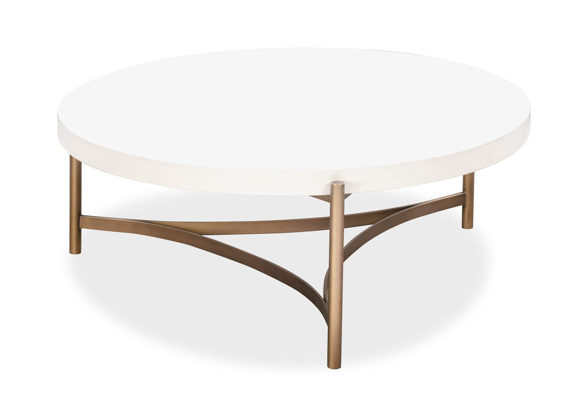 A8N121 Lyon Round White Concrete And Metal Coffee Table