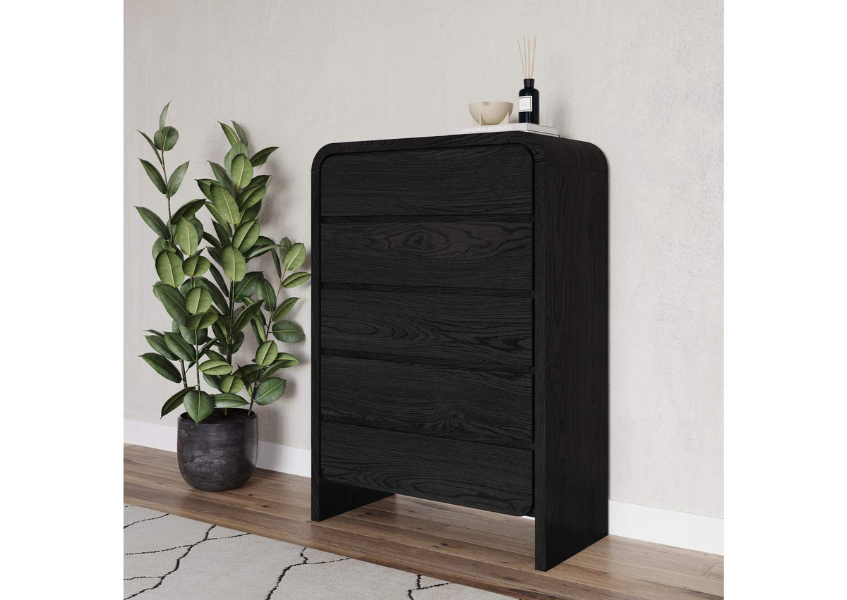 PRKS84 Elora Five Drawer Chest In Jet Black Ash