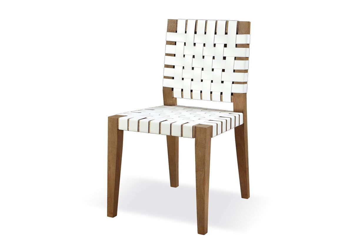 JVLH63W One Woven Leather And Solid Wood Dining Side Chair In White And Bisque (Set of 2)