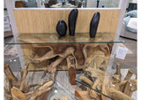 JVHS23 One Solid Teak Root Glass Top Console Table