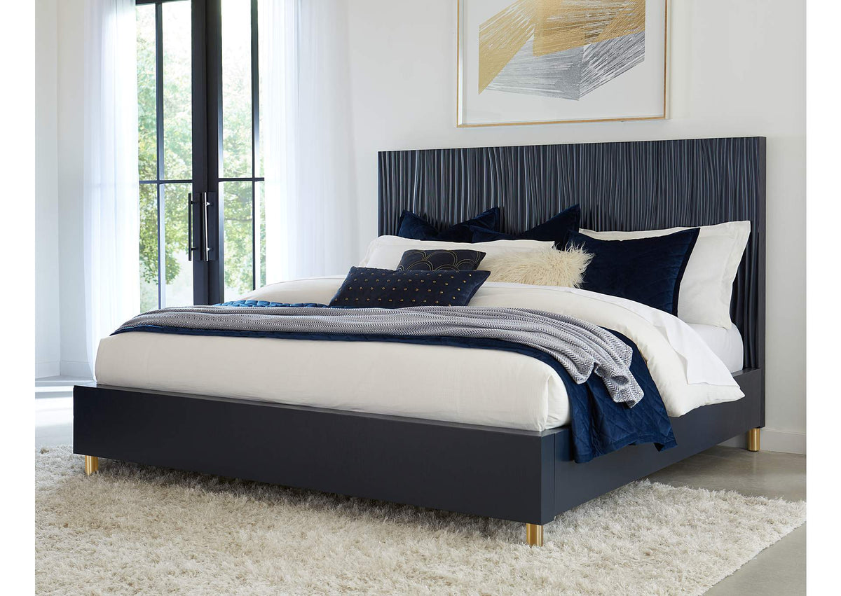 9DKBH4 Argento Wave - Patterned Bed In Navy Blue And Burnished Brass