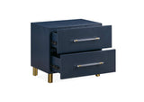 9DKB81 Argento Two Drawer USB Charging Nightstand In Navy Blue And Burnished Brass