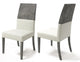 Two dining chairs with white seats and gray backrests on a white background