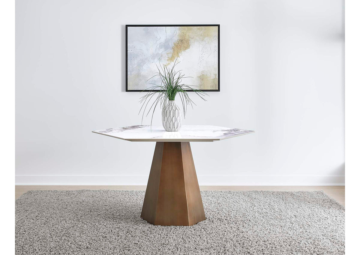 PWSZ61 Balos Stone Top Hexagonal Dining Table In Chanelle And Bronze
