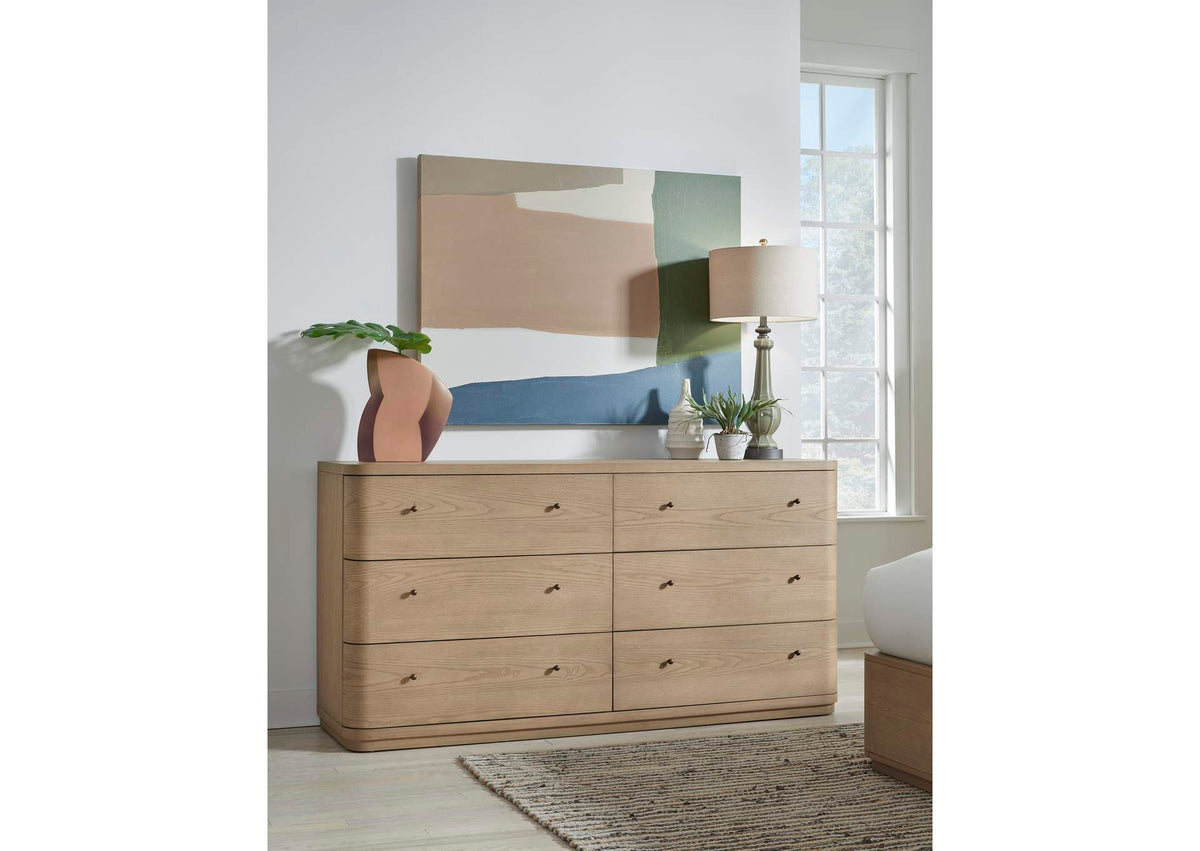 QXUL82 Penny Six Drawer White Ash Dresser In Buff Cream