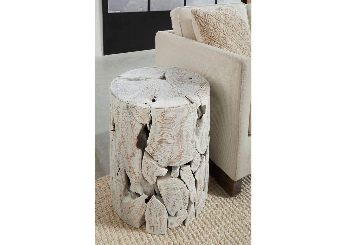 JVHT22SR One Teak Slice Round End Table In Bleached Teak