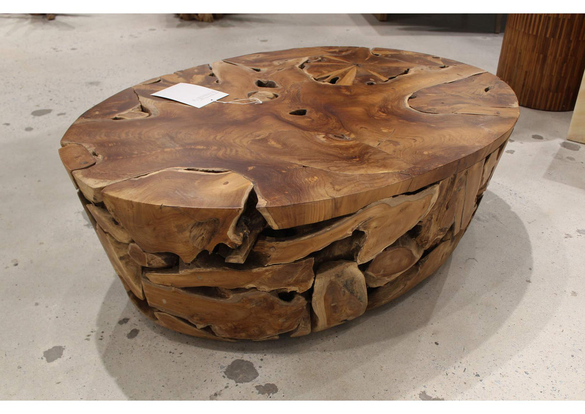 JVHS21S One Teak Slice Solid Wood Coffee Table In Warm Teak