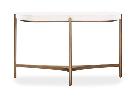 A8N123 Lyon Semi - Circular White Concrete And Metal Console Table