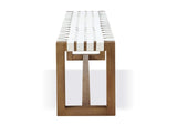 JVLH71W One Woven Leather And Solid Wood Dining Bench In White And Bisque