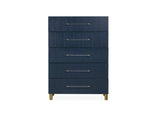9DKB84A Argento Five Drawer Chest In Navy Blue And Burnished Brass (2024)