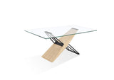 MZEZ60 Aere Glass, Wood And Metal Rectangular Dining Table In Natural Ash And Black