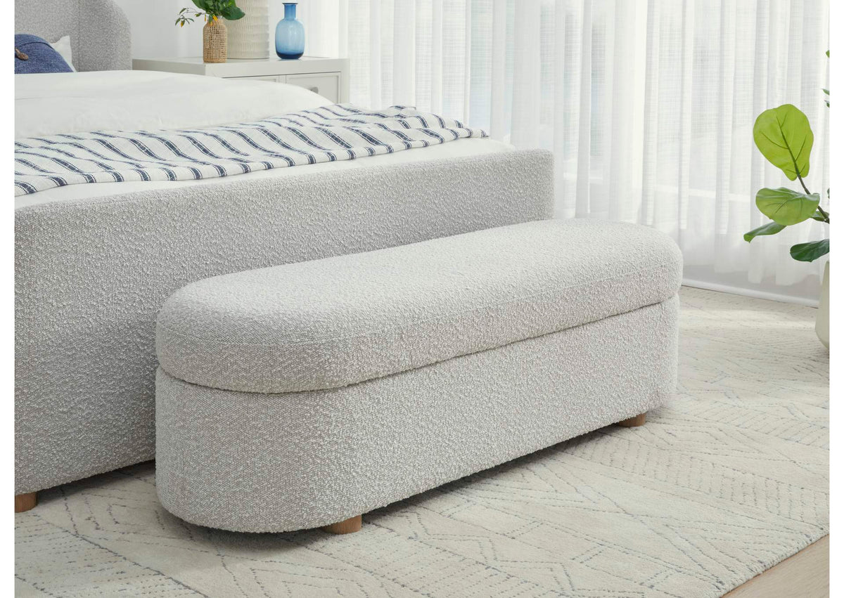 MQNB88 Kiki Upholstered Hinged Storage Bench In Cotton Ball Boucle