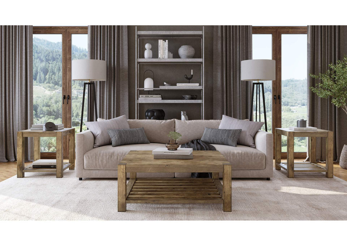 3E8721S Canyon Solid Wood Square Coffee Table In Washed Grey