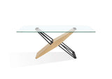 MZEZ60 Aere Glass, Wood And Metal Rectangular Dining Table In Natural Ash And Black