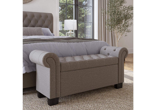 3ZH38811 Royal Rolled Arm Storage Bench In Dolphin Linen
